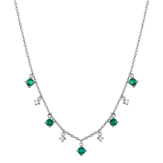 Collana Argento Zirconia verde, 9 pietra rodiato 38-45 cm