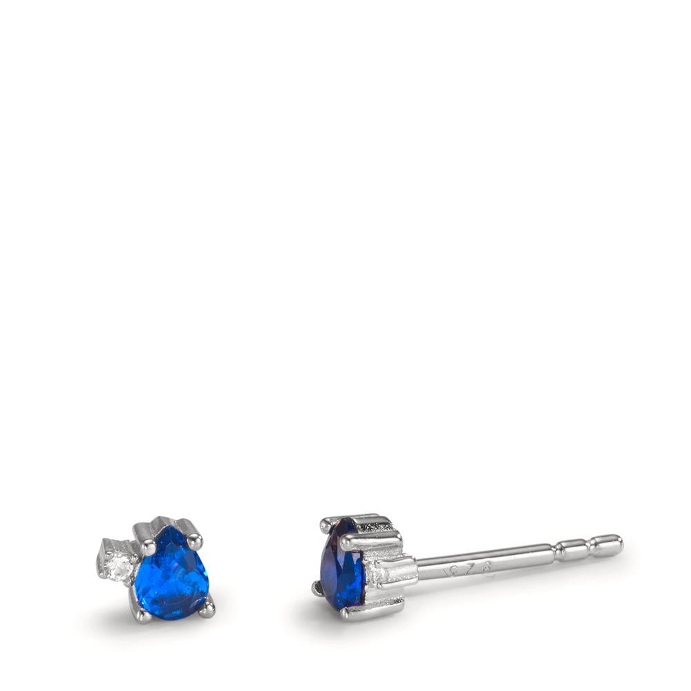 Orecchini a bottone Argento Zirconia blu zaffiro, 4 pietra rodiato Ø4 mm