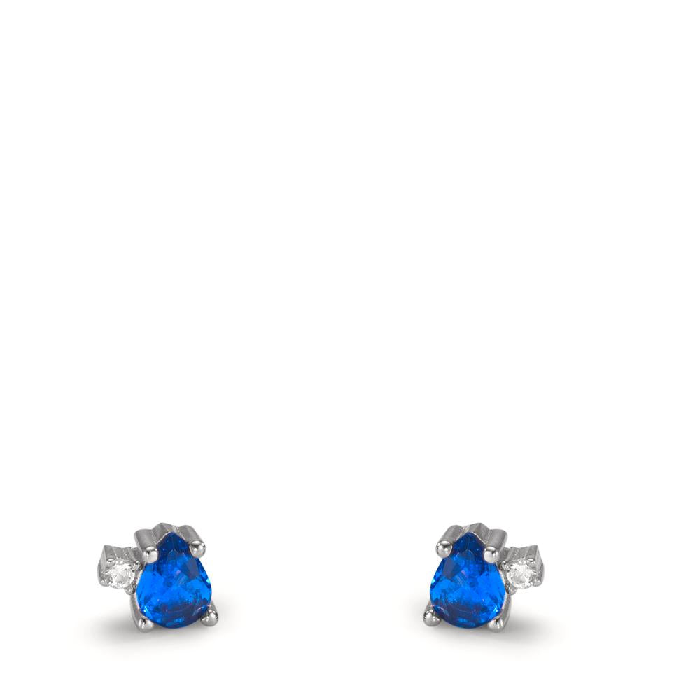 Orecchini a bottone Argento Zirconia blu zaffiro, 4 pietra rodiato Ø4 mm