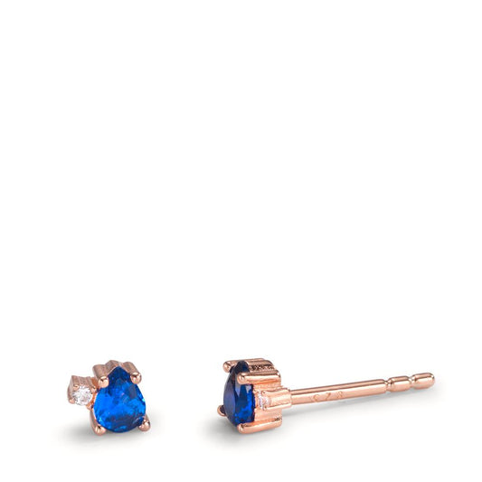 Orecchini a bottone Argento Zirconia blu zaffiro, 4 pietra rosa dorato Ø4 mm