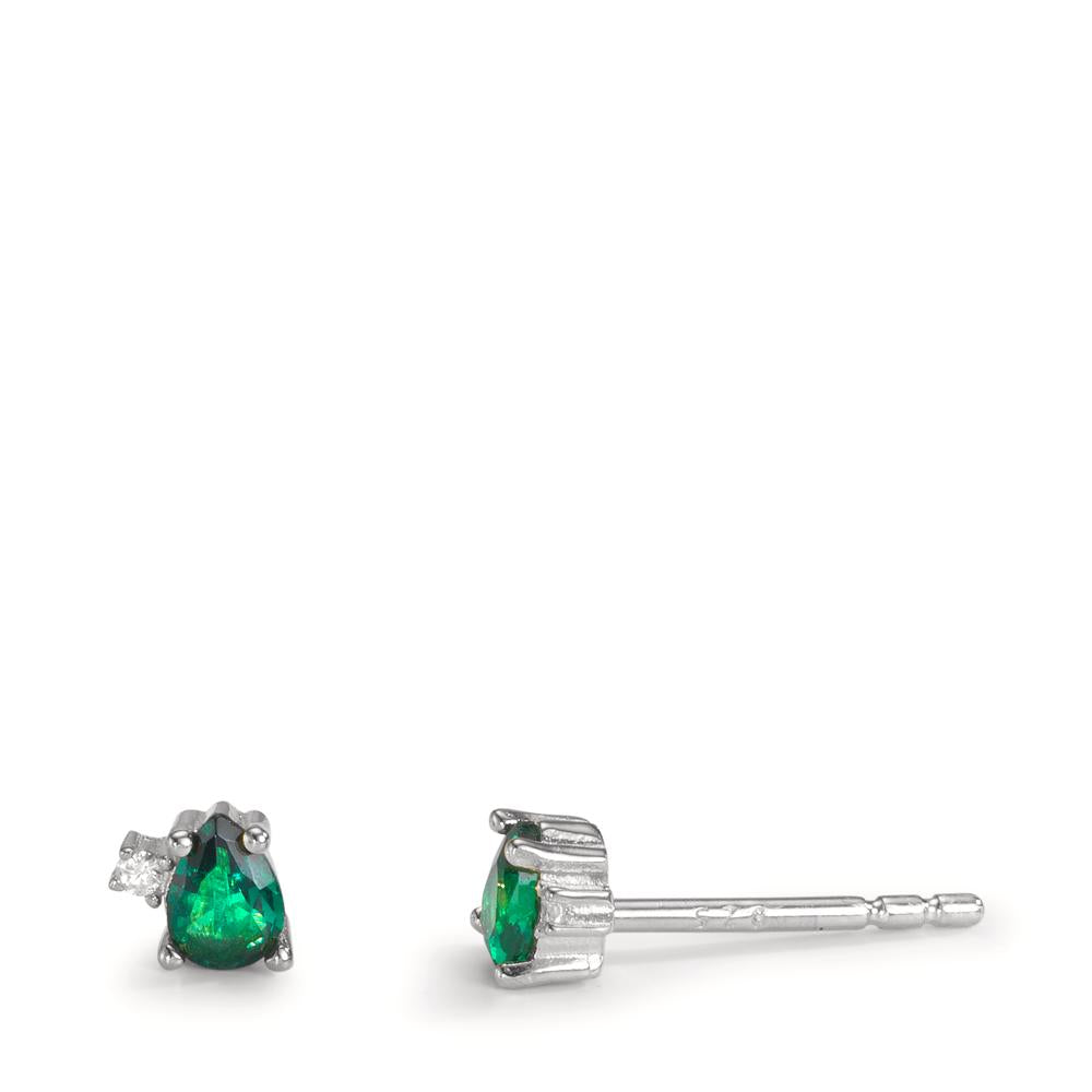 Orecchini a bottone Argento Zirconia verde, 4 pietra rodiato Ø4 mm