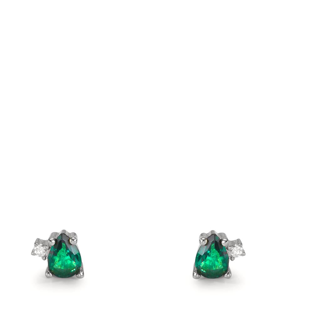 Orecchini a bottone Argento Zirconia verde, 4 pietra rodiato Ø4 mm