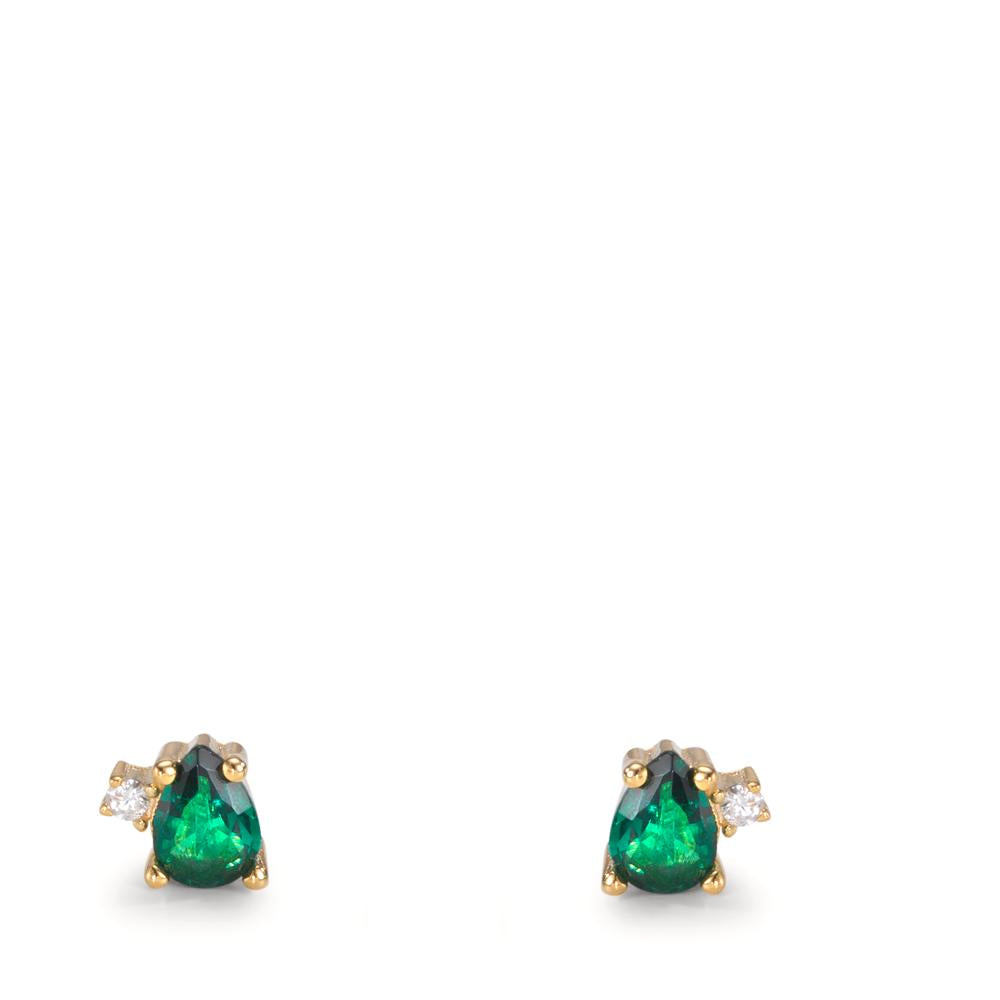 Orecchini a bottone Argento Zirconia verde, 4 pietra giallo dorato Ø4 mm