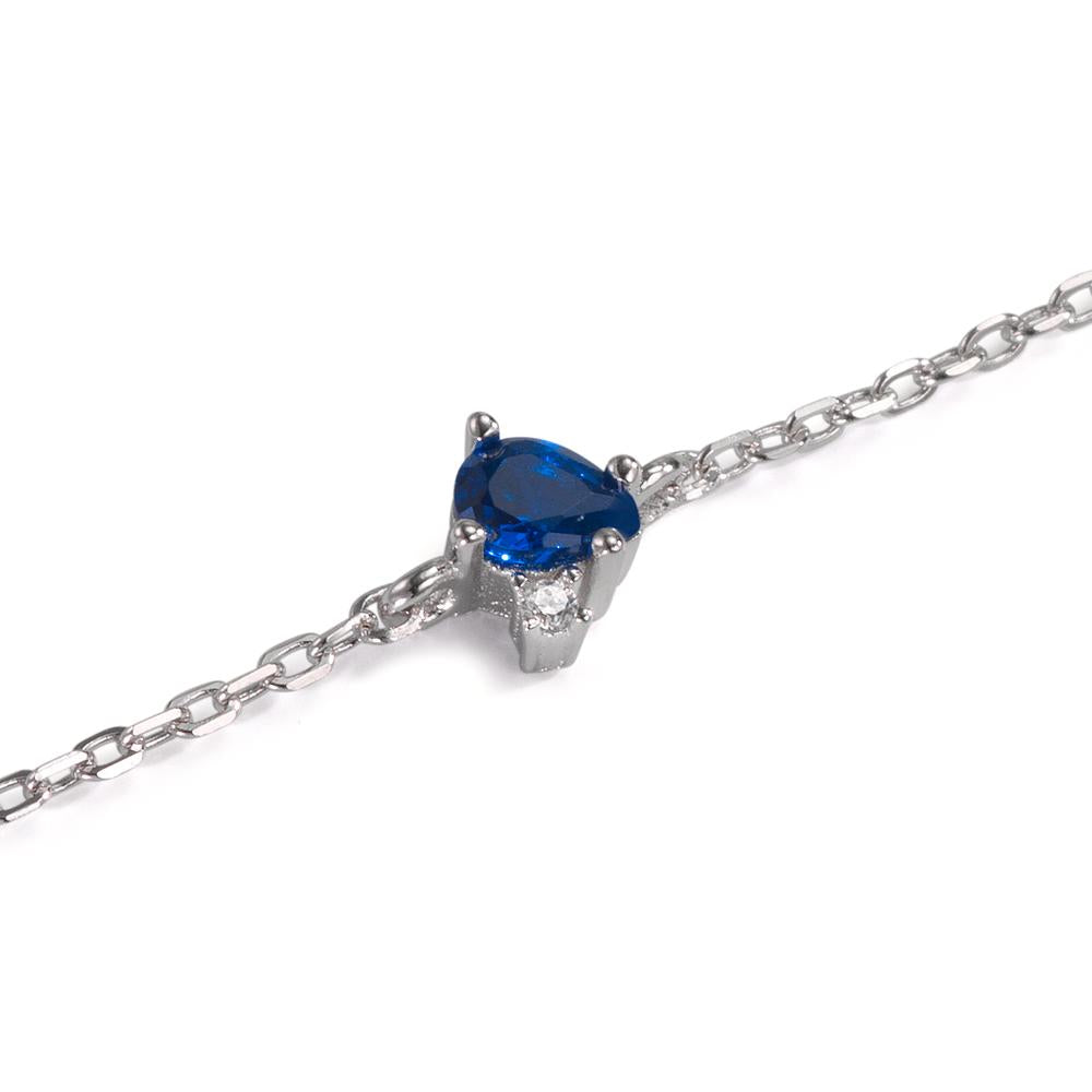 Bracciale Argento Zirconia blu zaffiro, 2 pietra rodiato 16-19 cm