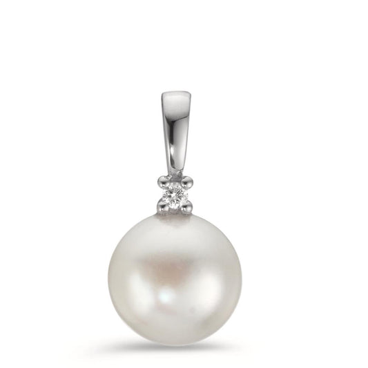 Ciondolo Oro bianco 750/18 carati Diamante 0.02 ct, w-pi1 Perla coltivata d'acqua dolce