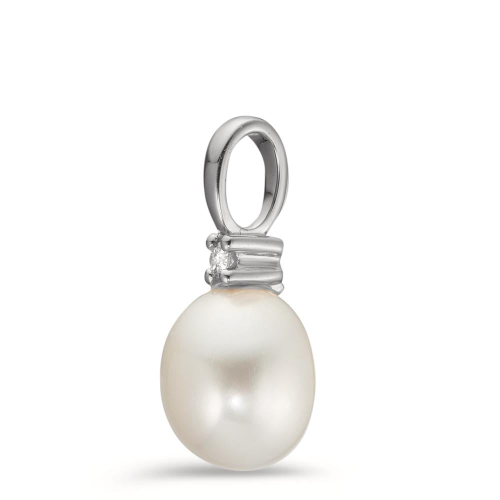 Ciondolo Oro bianco 750/18 carati Diamante 0.02 ct, w-pi1 Perla coltivata d'acqua dolce