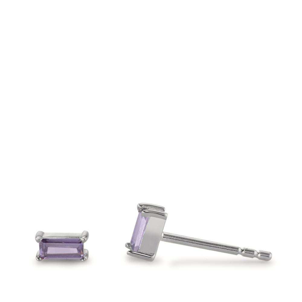 Orecchini a bottone Argento Zirconia Viola, 2 pietra rodiato