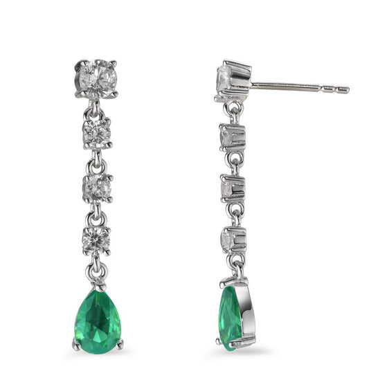 Orecchini Argento Zirconia verde, 10 pietra rodiato