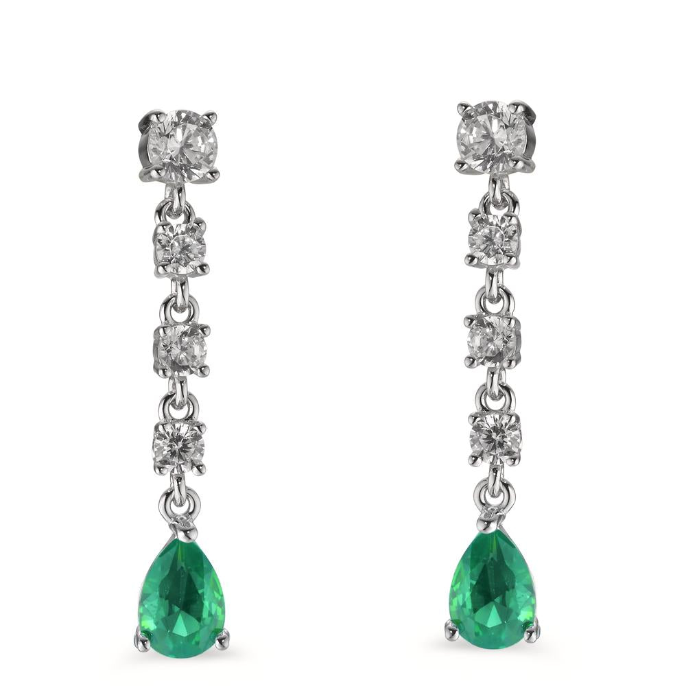 Orecchini Argento Zirconia verde, 10 pietra rodiato