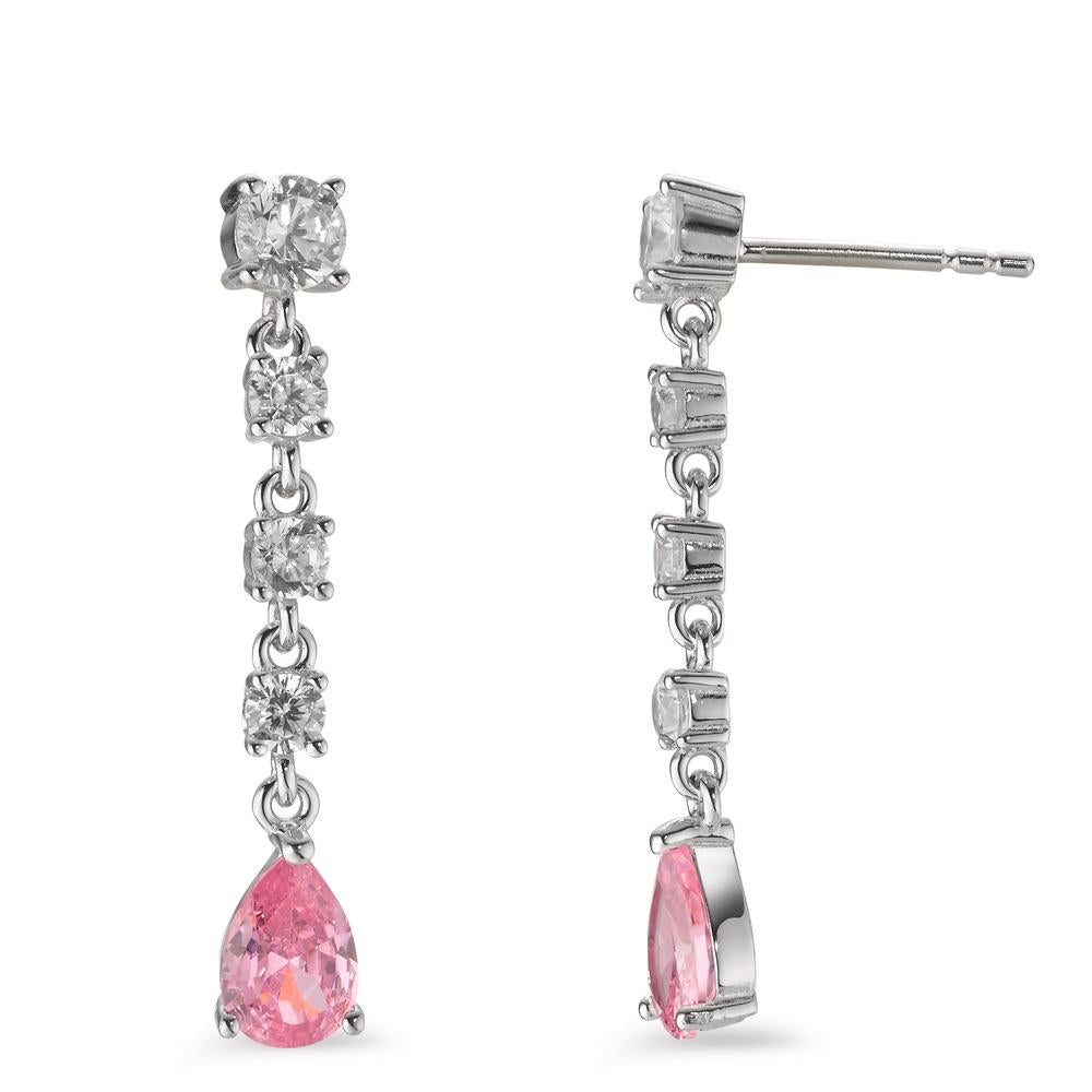 Orecchini Argento Zirconia rosa, 10 pietra rodiato