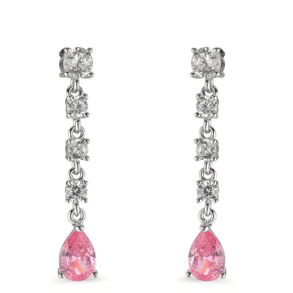 Orecchini Argento Zirconia rosa, 10 pietra rodiato