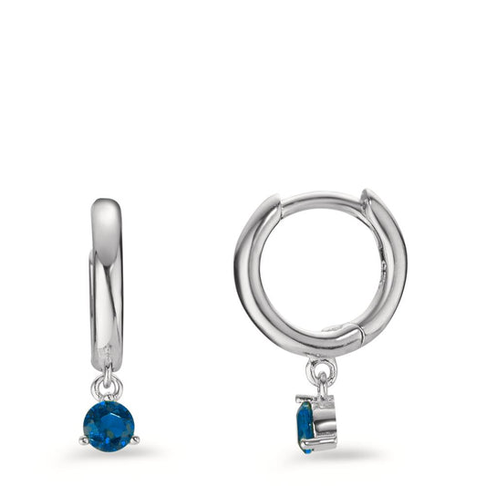 Orecchini circolari Argento Zirconia blu, 2 pietra rodiato