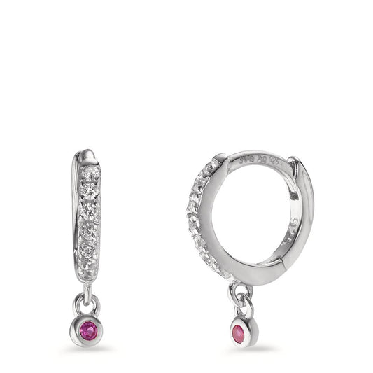 Orecchini circolari Argento Zirconia rosa, 16 pietra rodiato