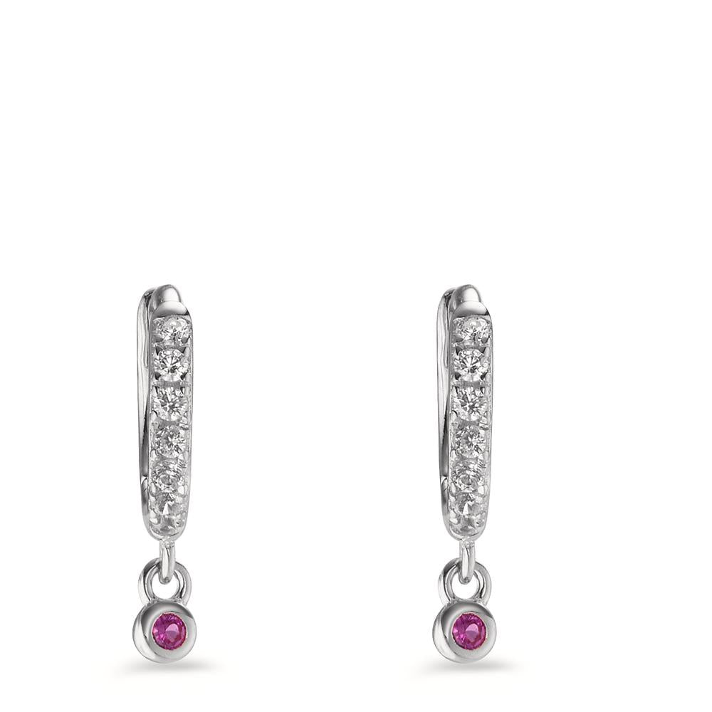 Orecchini circolari Argento Zirconia rosa, 16 pietra rodiato