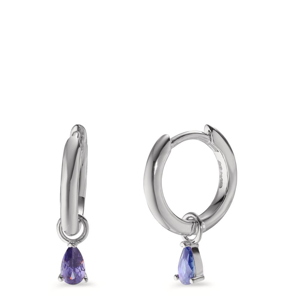 Orecchini circolari Argento Zirconia Viola, 2 pietra rodiato