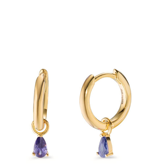 Orecchini circolari Argento Zirconia Viola, 2 pietra giallo dorato