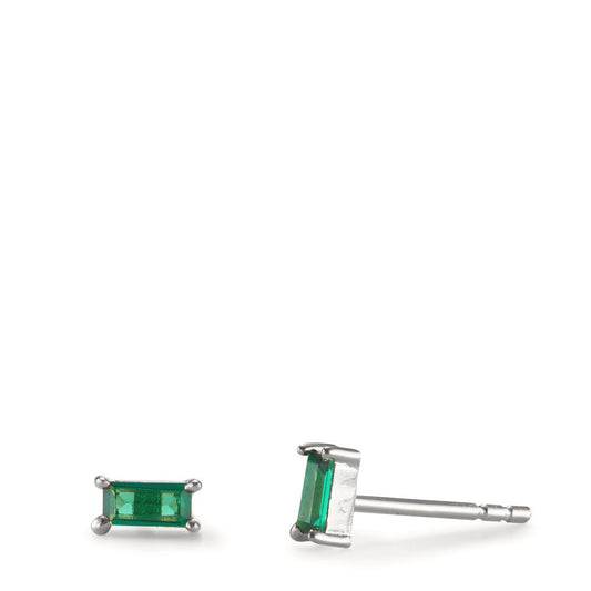 Orecchini a bottone Argento Zirconia verde, 2 pietra rodiato