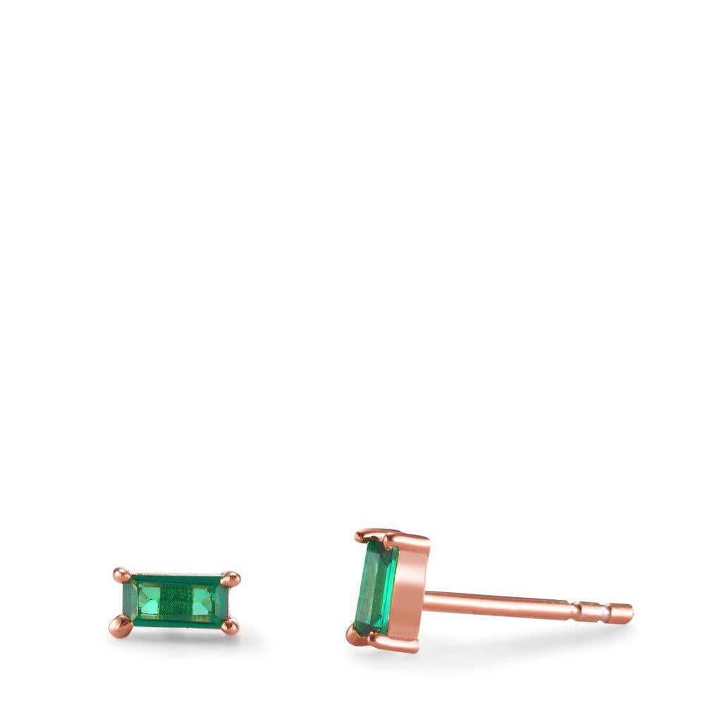 Orecchini a bottone Argento Zirconia verde, 2 pietra rosa dorato