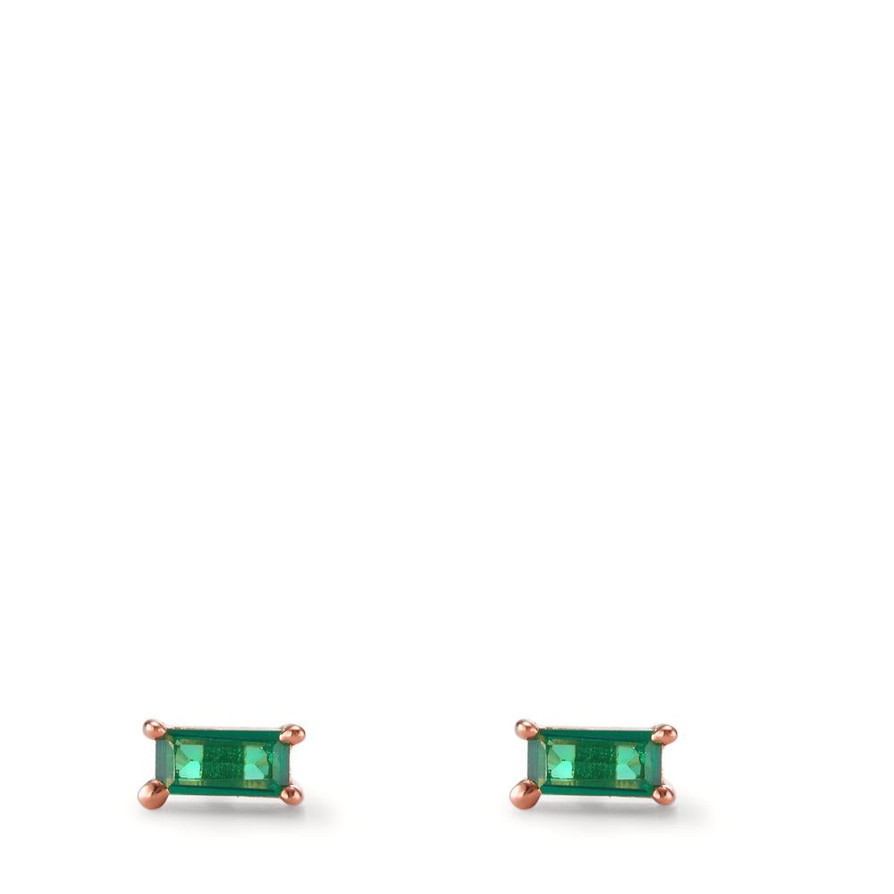 Orecchini a bottone Argento Zirconia verde, 2 pietra rosa dorato