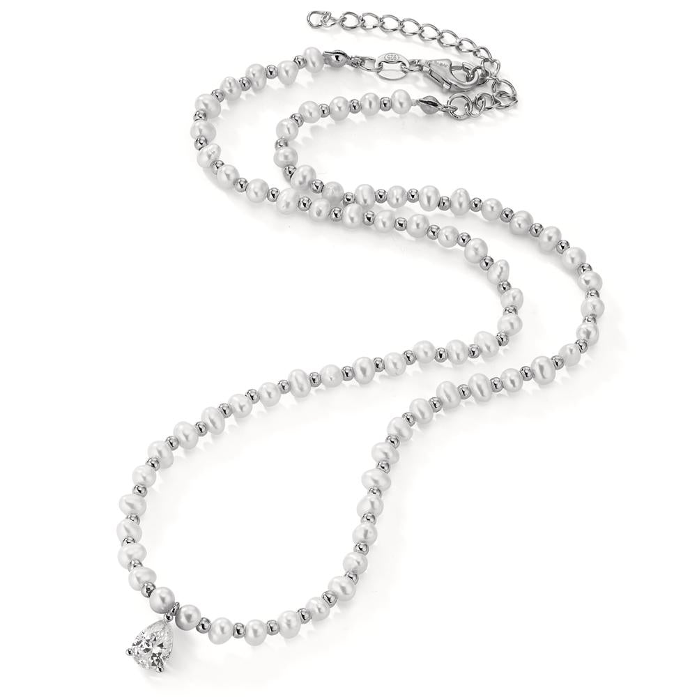 Collana Argento Zirconia rodiato Perla coltivata d'acqua dolce 36-41 cm