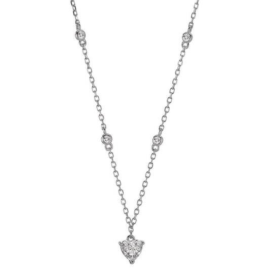 Collana Argento Zirconia 5 pietra rodiato Cuore 40-45 cm