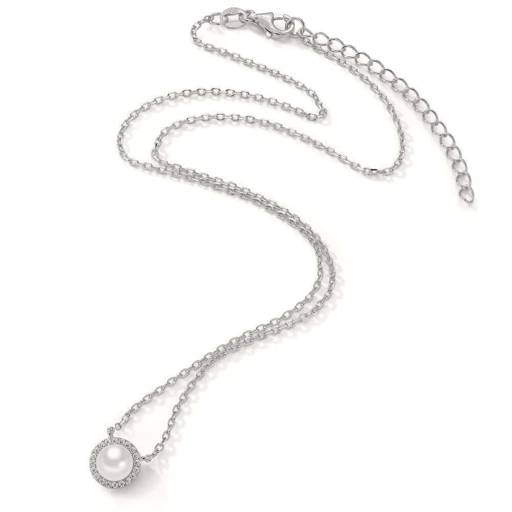 Collana Argento Zirconia rodiato Perla coltivata d'acqua dolce 40-45 cm Ø9 mm