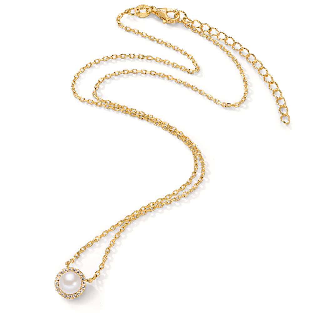 Collana Argento Zirconia giallo dorato Perla coltivata d'acqua dolce 40-45 cm Ø9 mm