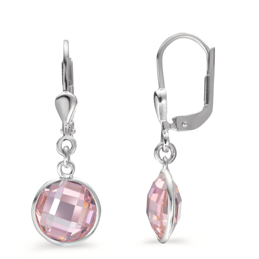 Orecchini Argento Zirconia rosa, 2 pietra Ø8 mm