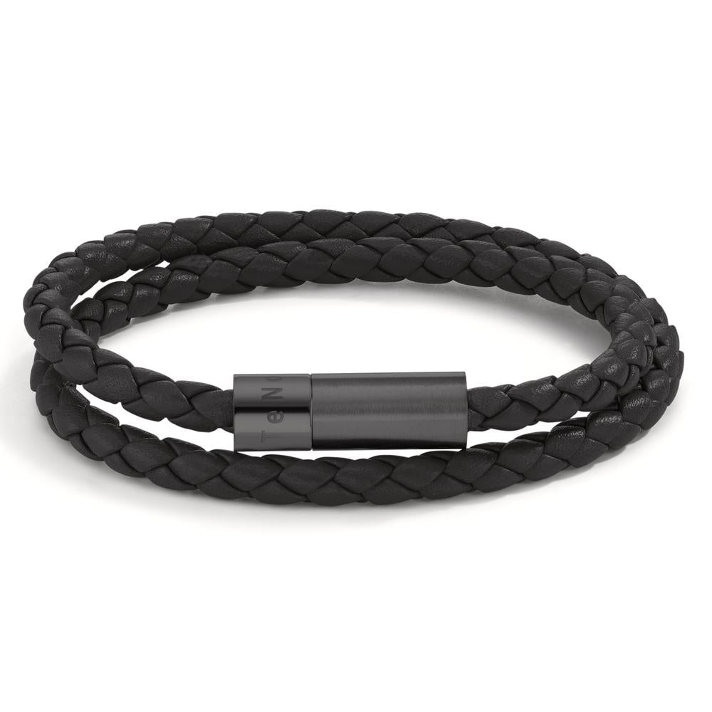 Bracciale Pelle, Acciaio inossidabile nero rivestimento IP 22 cm