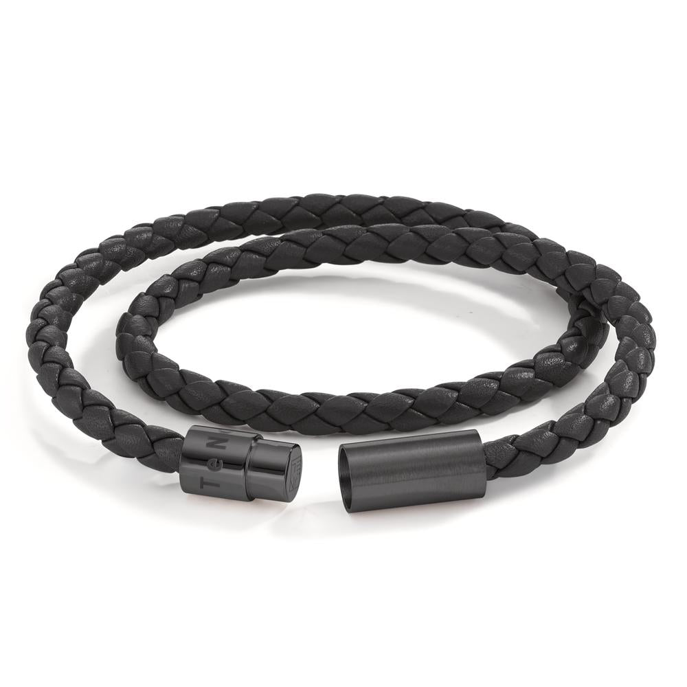 Bracciale Pelle, Acciaio inossidabile nero rivestimento IP 22 cm