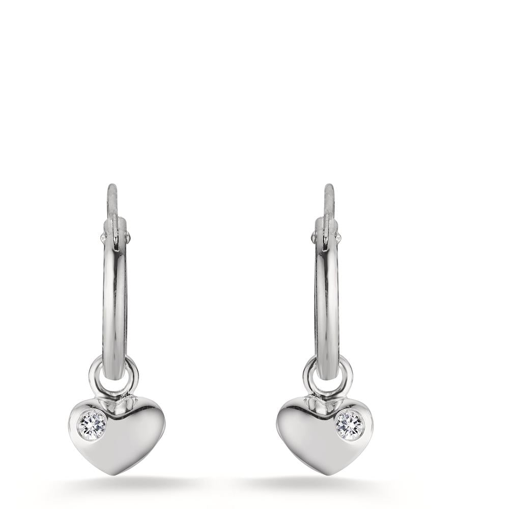 Orecchini a cerchio con pendente Argento Zirconia bianco, 2 pietra Cuore Ø5.5 mm