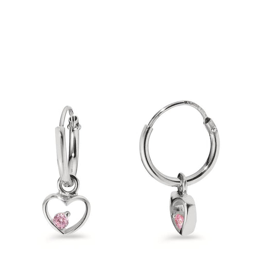 Orecchini a cerchio con pendente Argento Zirconia rosa rodiato Cuore Ø8 mm