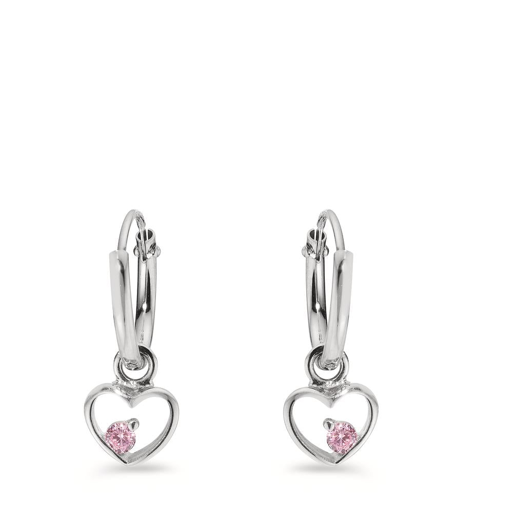 Orecchini a cerchio con pendente Argento Zirconia rosa rodiato Cuore Ø8 mm