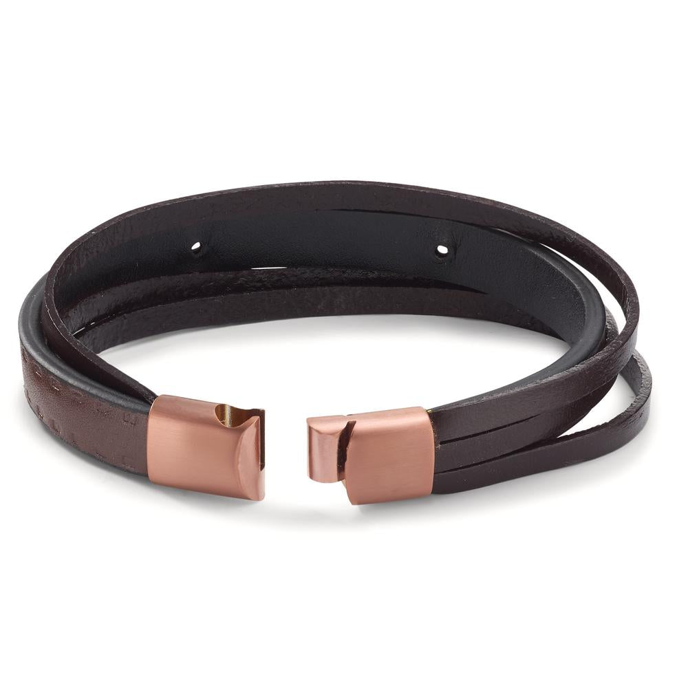 Bracciale Acciaio inossidabile, Pelle marrone rivestimento IP 20.5 cm