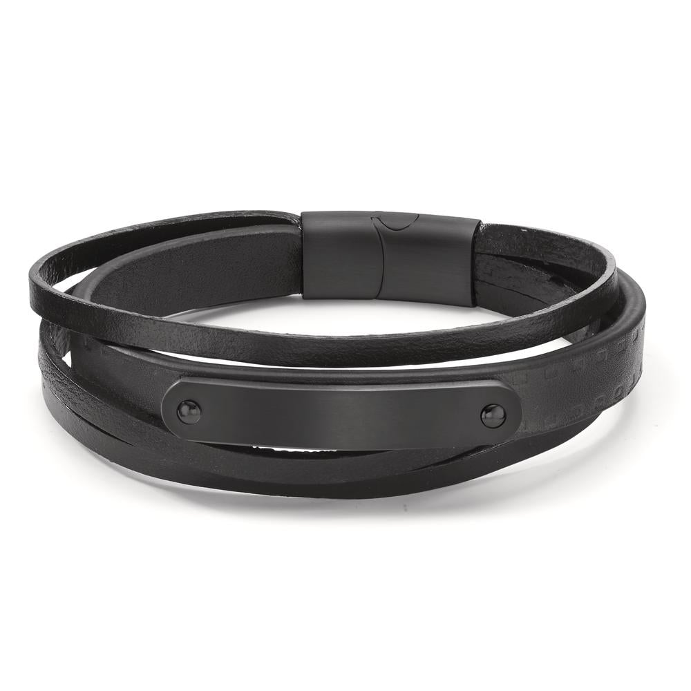 Bracciale Acciaio inossidabile, Pelle nero rivestimento IP 20.5 cm