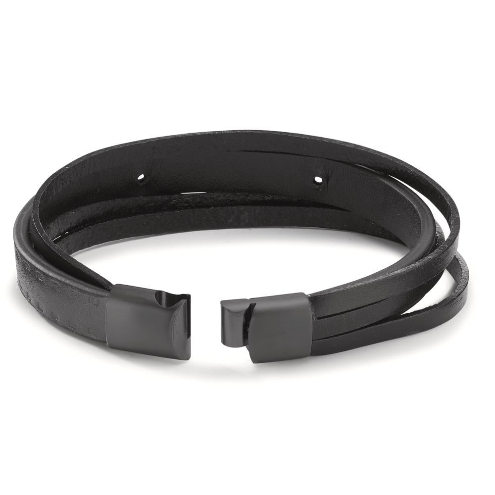 Bracciale Acciaio inossidabile, Pelle nero rivestimento IP 20.5 cm