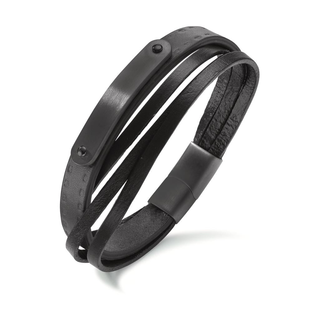 Bracciale Acciaio inossidabile, Pelle nero rivestimento IP 20.5 cm