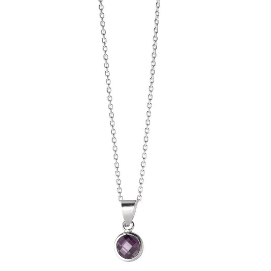 Catena con ciondolo Argento Zirconia Viola 40-42 cm Ø6 mm