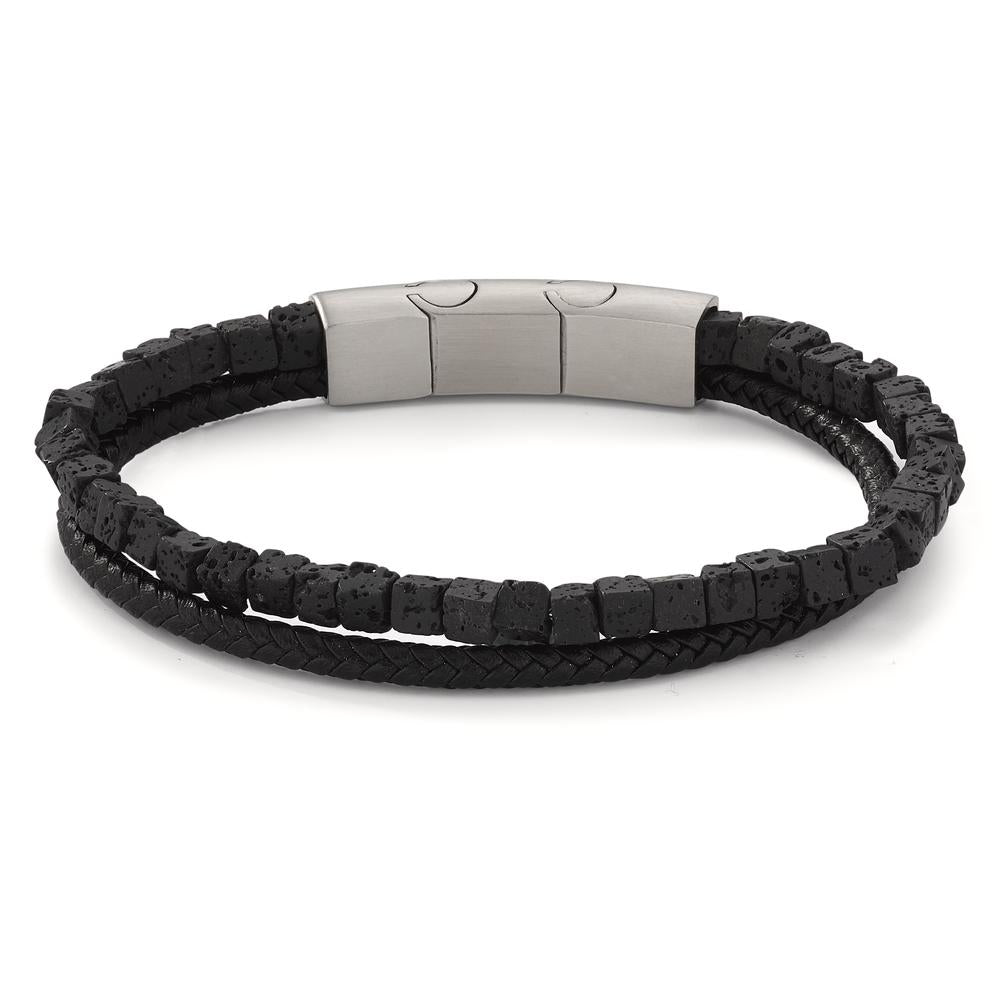 Bracciale Acciaio inossidabile, Pelle Lava 19.5-21 cm