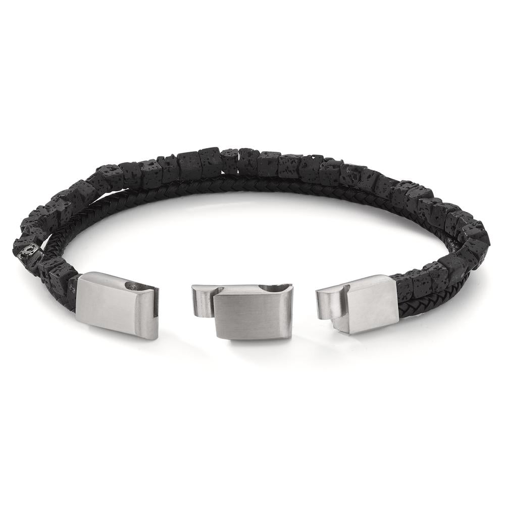 Bracciale Acciaio inossidabile, Pelle Lava 19.5-21 cm