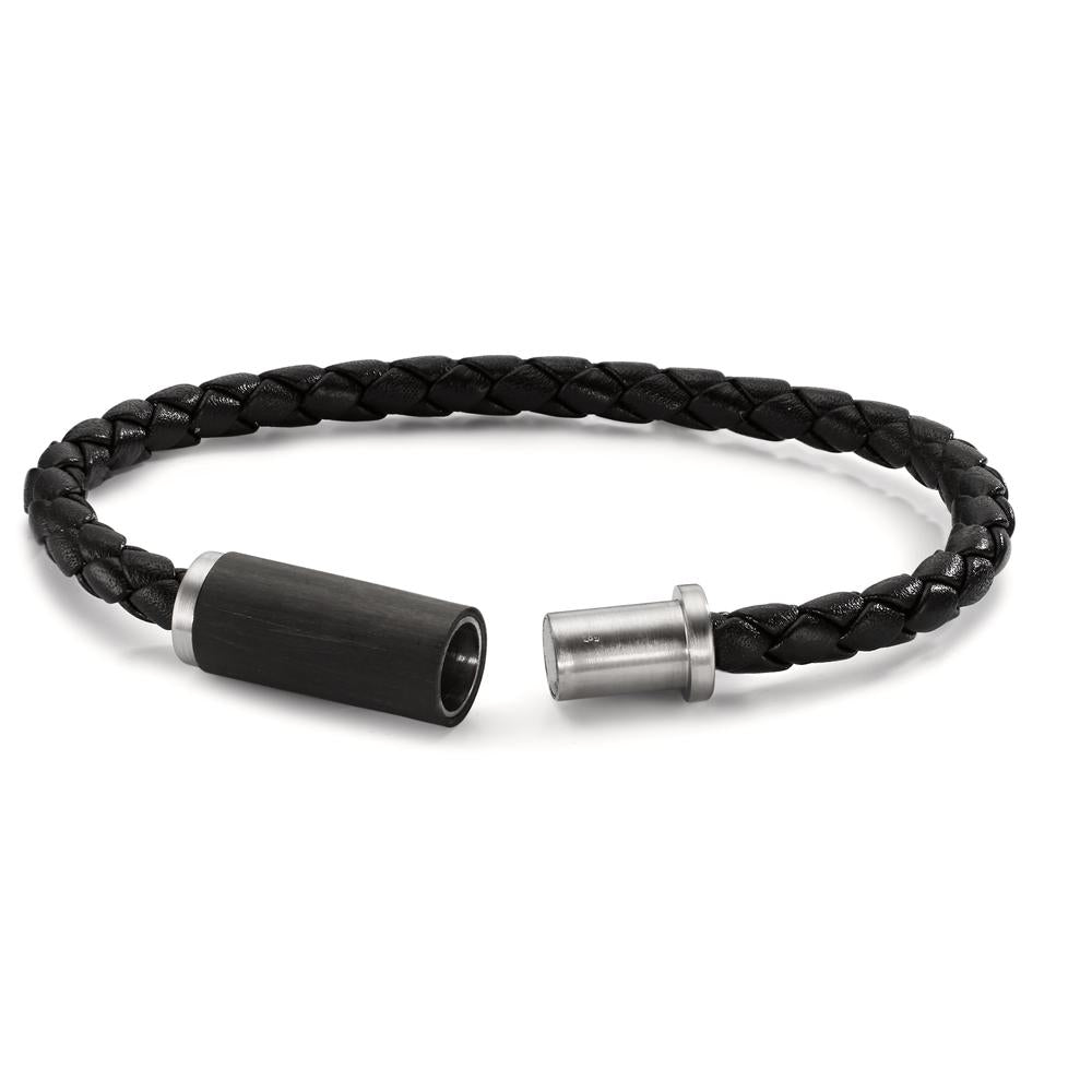 Bracciale Acciaio inossidabile, Carbonio, Pelle 19 cm Ø5 mm