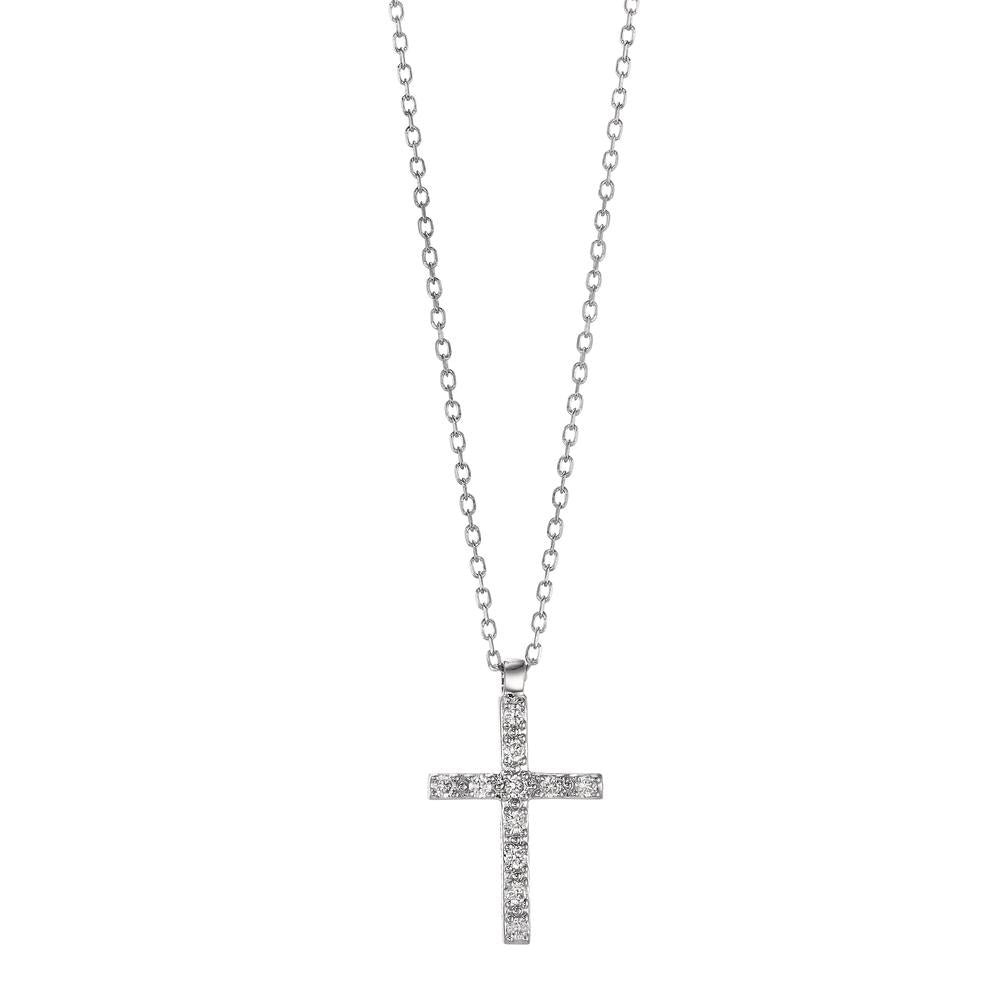 Collana Oro bianco 750/18 carati Diamante 0.06 ct, 11 pietra, w-si Croce 42 cm