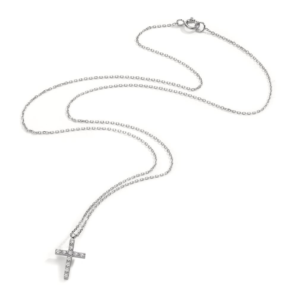 Collana Oro bianco 750/18 carati Diamante 0.06 ct, 11 pietra, w-si Croce 42 cm