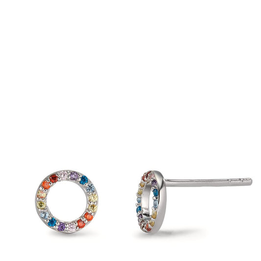 Orecchini a bottone Argento Zirconia colorato rodiato Ø7.5 mm