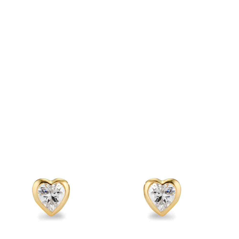 Orecchini a bottone Oro giallo 375/9K Zirconia 2 pietra Cuore Ø5 mm