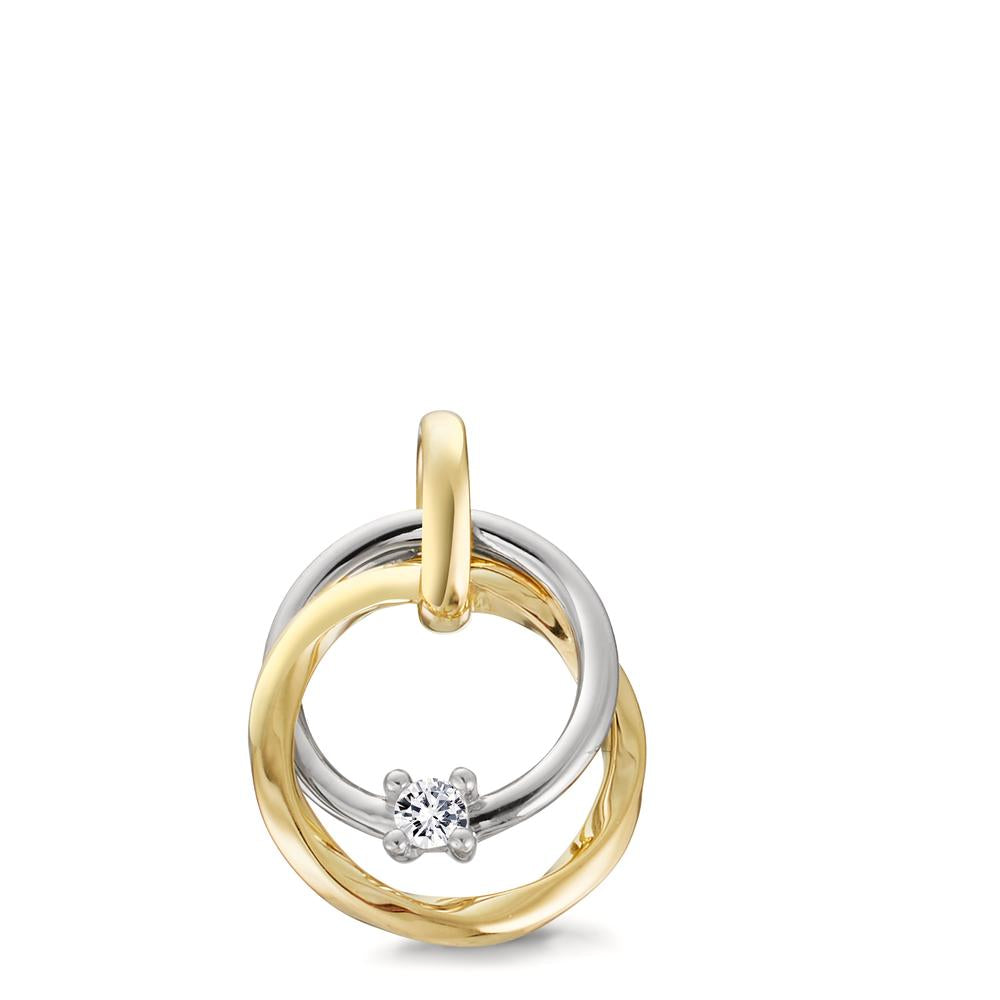 Ciondolo Oro giallo 375/9K, Oro bianco 375/9K Diamante 0.03 ct, w-si Ø11 mm