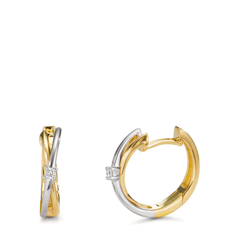 Orecchini circolari Oro giallo 375/9K, Oro bianco 375/9K Diamante 0.03 ct, 2 pietra, w-si