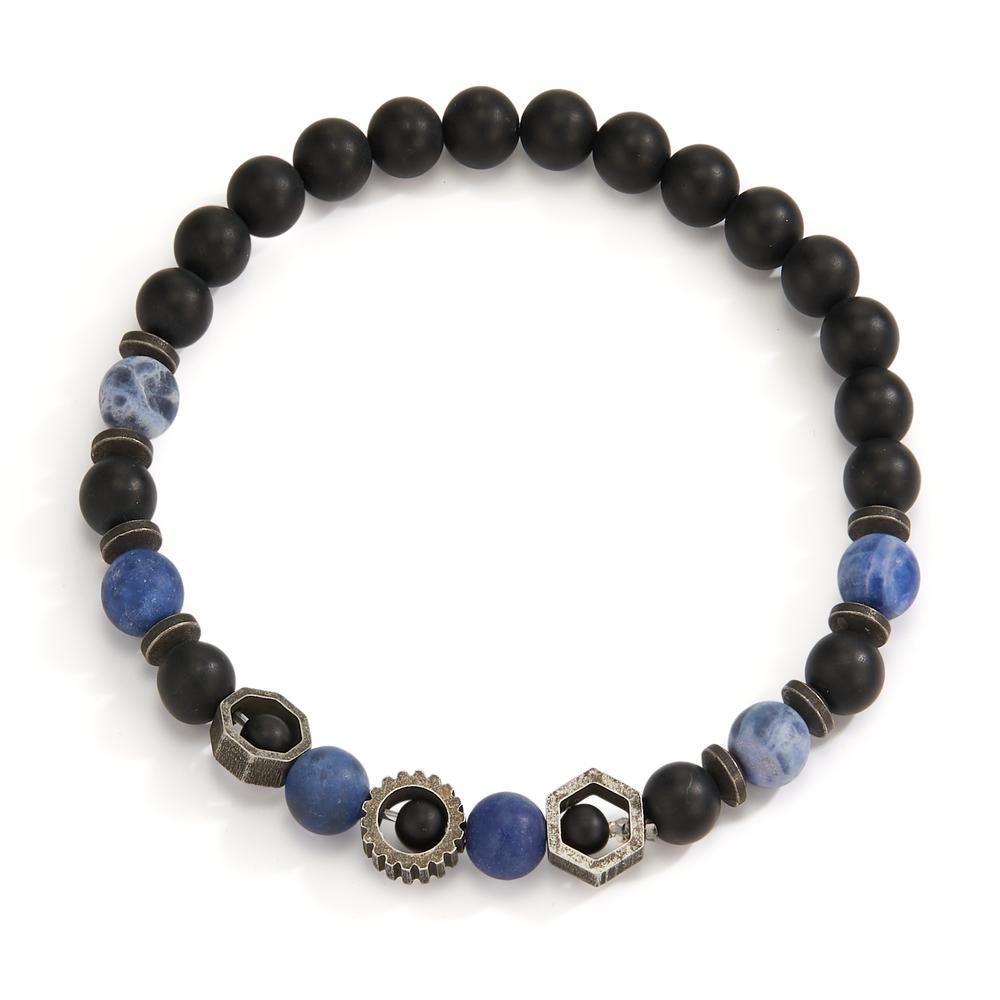 Bracciale Acciaio inossidabile Sodalite, Agata nero rivestimento IP 19 cm Ø6.5 mm