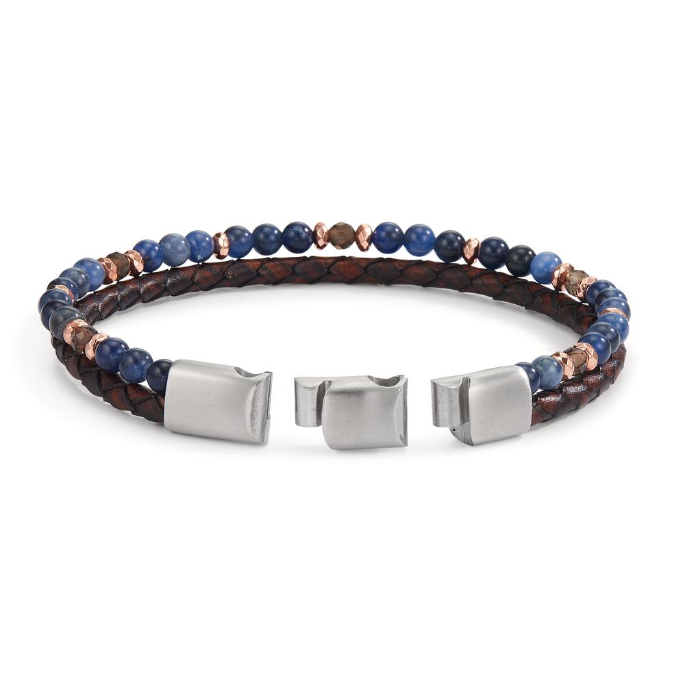 Bracciale Acciaio inossidabile, Pelle Sodalite, Citrino, Ematite rosa rivestimento IP 20-21 cm