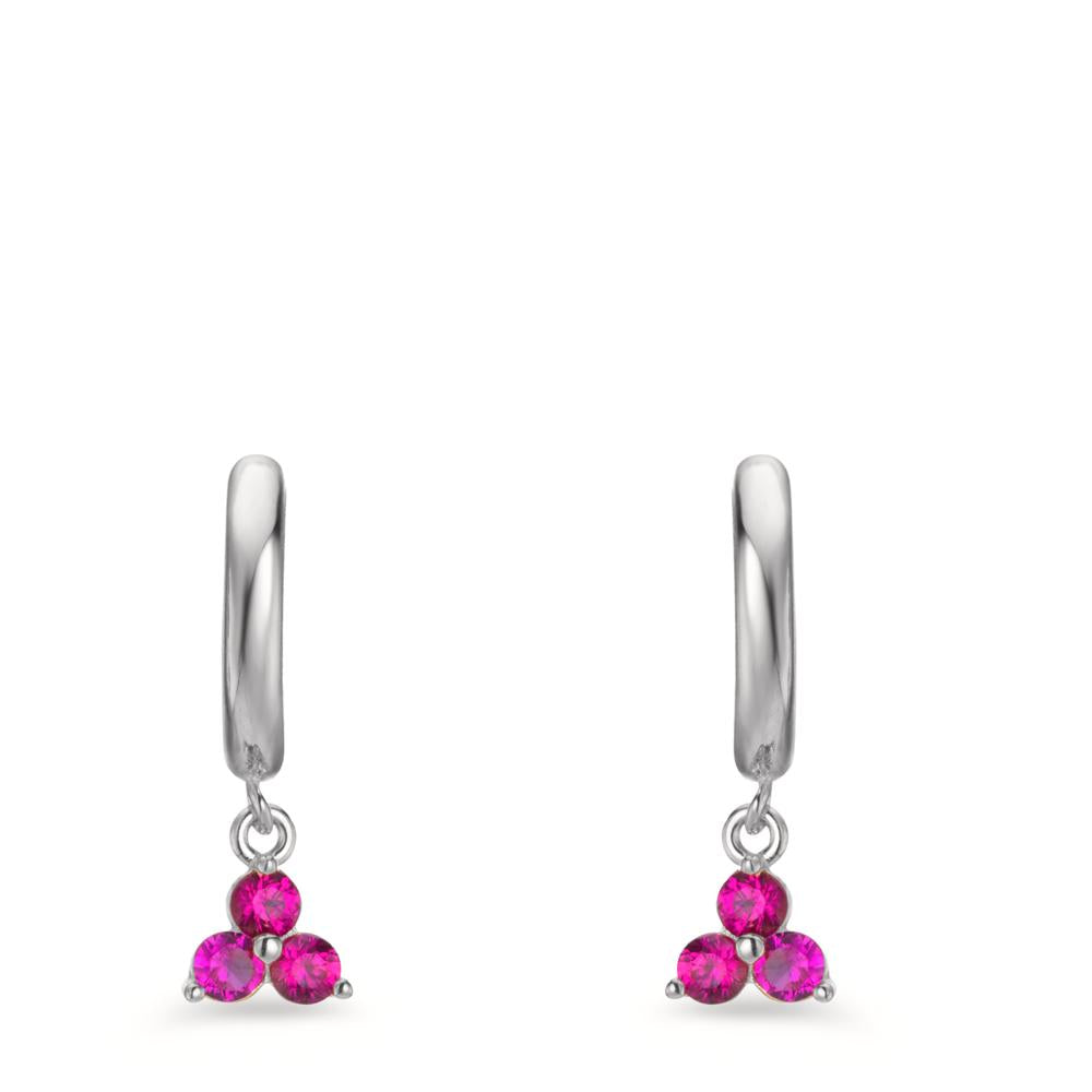 Orecchini circolari Argento Zirconia rosa, 6 pietra rodiato